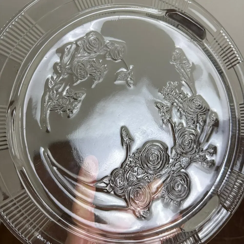 Federal Glass Vintage Pressed Glass Floral Rose Design Cake Dessert Footed Plate
